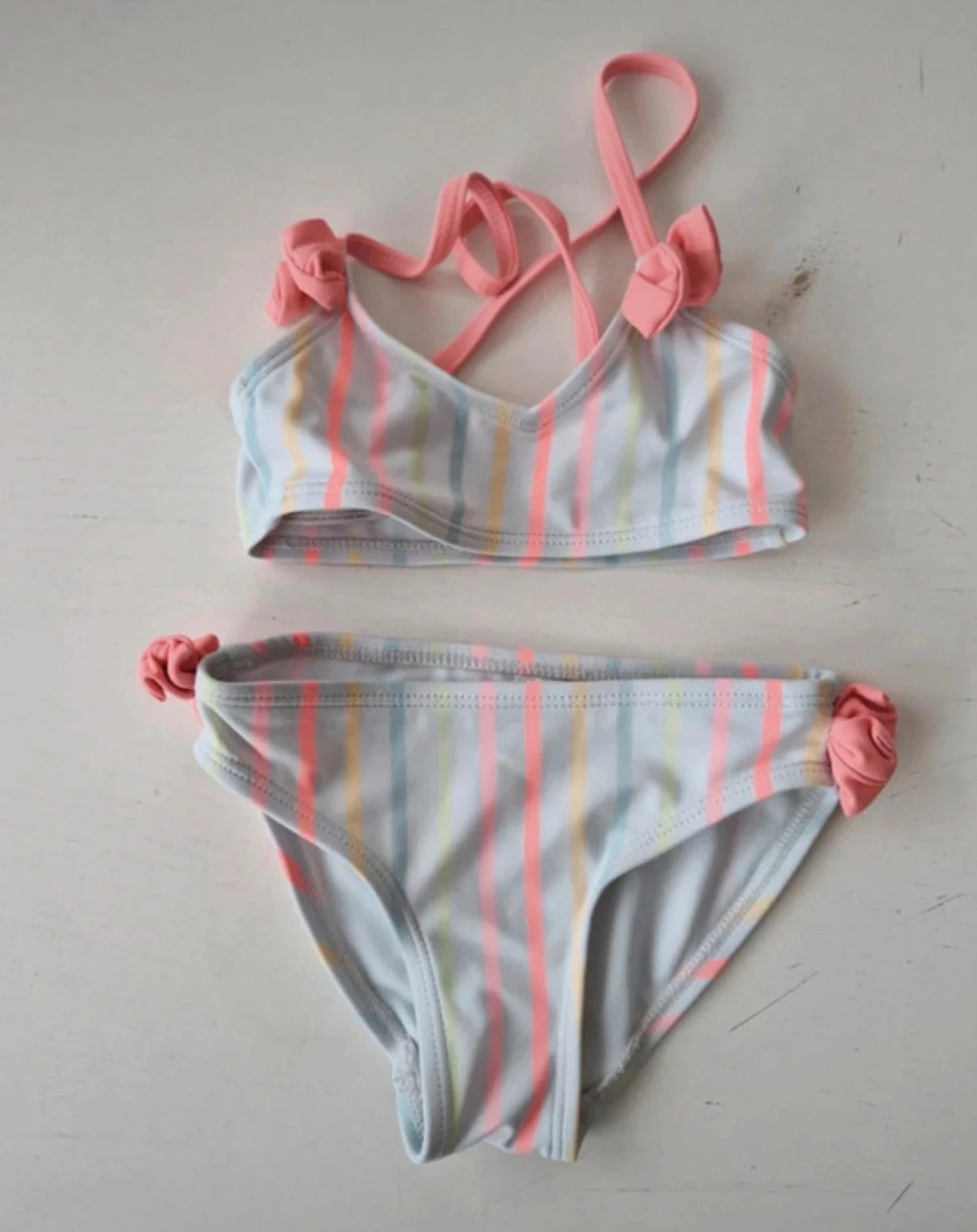 Pastel Striped Zeeman 2-Piece Swimsuit - Pink Bows Bikini - Size 18-24 Months (92 cm) – photo 2